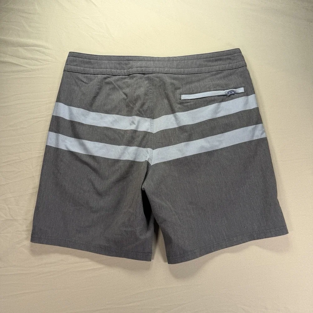 Fair Harbor Board Shorts Mens 33 Waist Gray Blue Striped Swim Trunks Drawstring